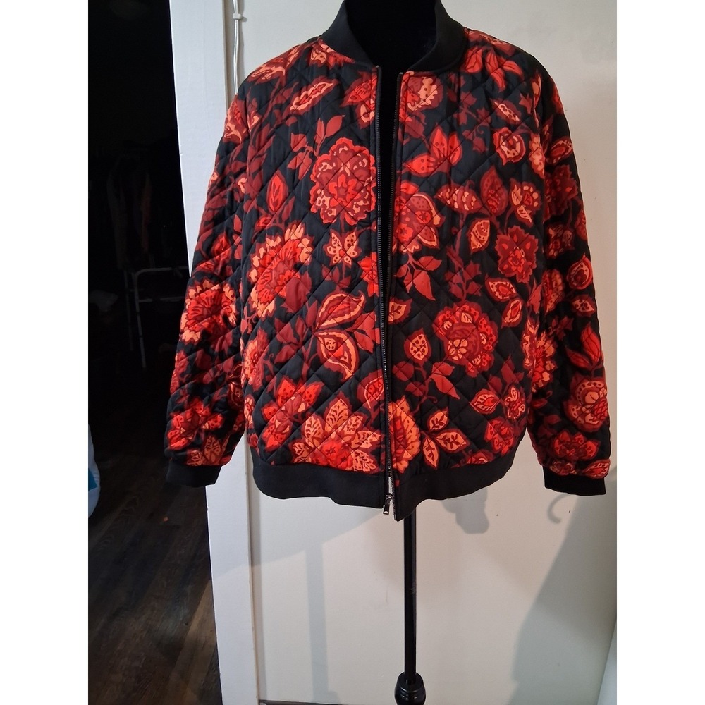 Jason Wu Quilted Floral Bomber Jacket Red Orange Black A458187 Womens Large